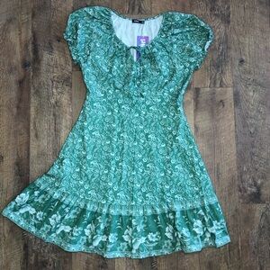 Hekka Women’s Silky Round Neck Tie Elastic Ruffle Sleeves Dress Floral Large